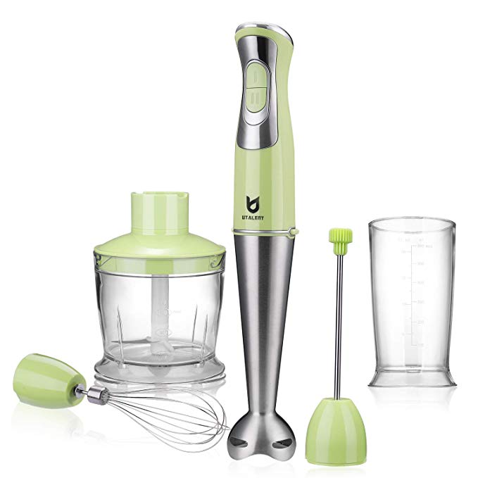 Immersion Hand Blender, Utalent 5-in-1 8-Speed Stick Blender with Milk Frother, BPA-Free, 500ml Food Chopper, 600ml Beaker, Egg Whisk for Coffee Milk Foam, Puree Baby Food, Smoothies, Sauces and Soups - Green