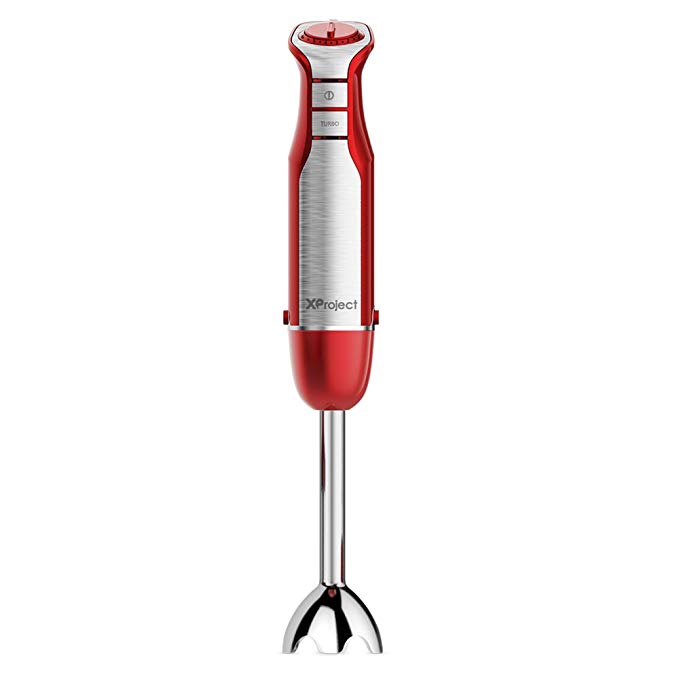 XProject Immersion Stick Hand Blender Includes Stainless Steel Shaft & Blades, Powerful 800 Watt with 6 Speed Control One Hand Mixer