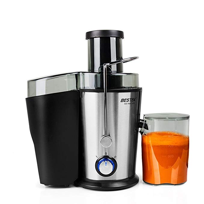 Juicer Machine, BESTEK Fruits Vegetables Juice Extractor with Juice Cup and Cleaning Brush, Stainless Steel, Dual Speed- 400W