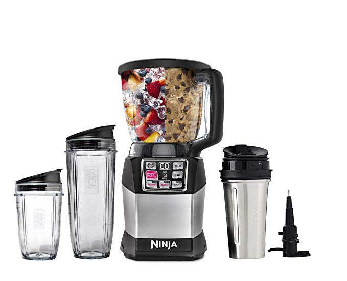 Ninja 1200-Watt Compact Blender/Food Processor with Auto-iQ Base, Blend & Prep Bowl, 18 and 32oz Cups, 24oz Stainless Steel Cup, and Lids (BL493Z)