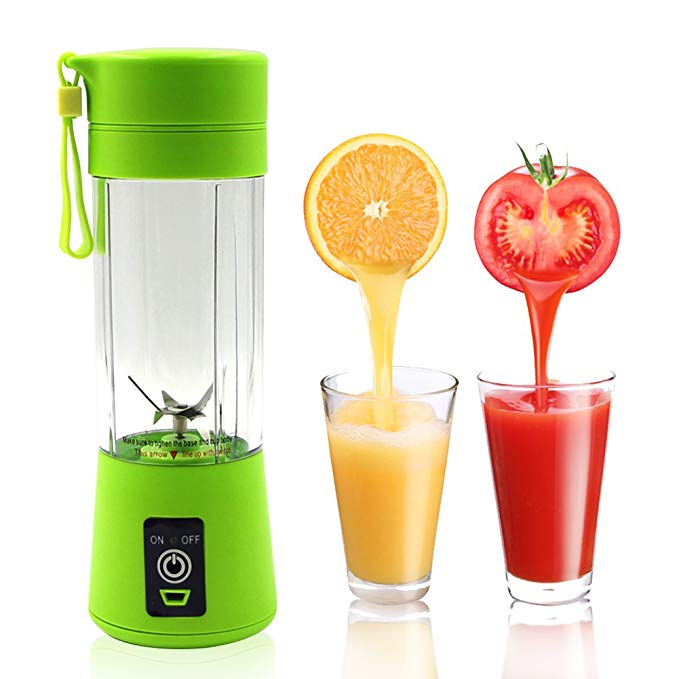 SLC Portable Blender USB Juicer Cup Fruit Mixing Machine Personal Size Electric Rechargeable Juice Mixer Blender Water Bottle 380ml with 6 Blades and USB Charger Cable