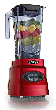 Omega Juicers OM7560R 3HP Blender with 64-Ounce BPA Free Container Creates Delicious Smoothies Features Stainless Steel Blades and 11-Speeds Includes Plunger and Recipe Book, 1400-Watt, Red