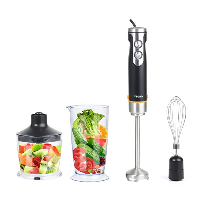 Hand Immersion Blender 4-in-1 Set with Variable 6 speed Control Includes Whisk, 500ml Chopper, BPA-Free 700ml Beaker for Cake, Vegetable, Shakes and Smoothies