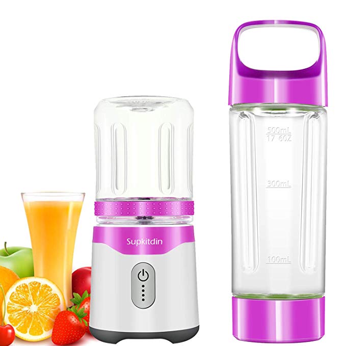 Personal Blender, Supkitdin Portable Blender for Shakes and Smoothies,With 2 FDA Approved Cups, Rechargeable, Powerful 6 Blades for Superb Mixing (Purple)