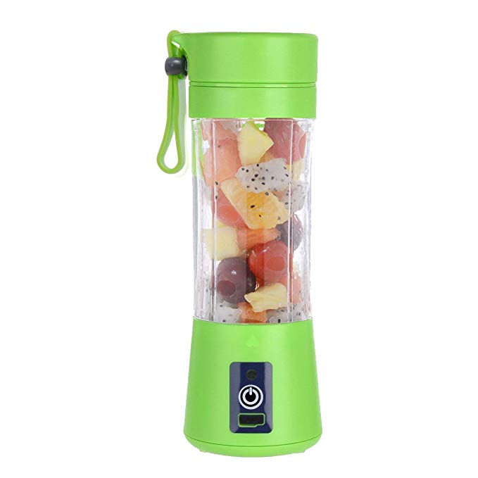 Portable Juicer Bottle - Personal Blender USB Charger Fruit Mixing Machine, Mini Fruit Juice Extractor, Electric Rechargeable Mixer Cup 380ml with Cable (Green)