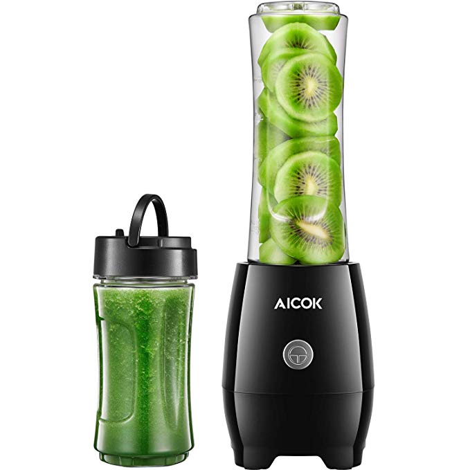 Aicok Personal Blender with Tritan Travel Bottles (20+10Oz), Electric Single Serve Blender Stainless Steel 4-Blade for Juice,Shakes and Baby Food, 300W