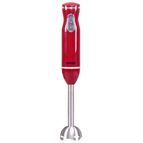 Costway 2-Speed Hand Blender 300W Electric Multifunctional Immersion Stick Blender w/Stainless Steel Shaft Red