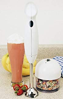 Elite Cuisine EC-3060X Maxi-Matic 200 Watt Hand Blender with 3-Cup food Processing Cup and Attachments, White