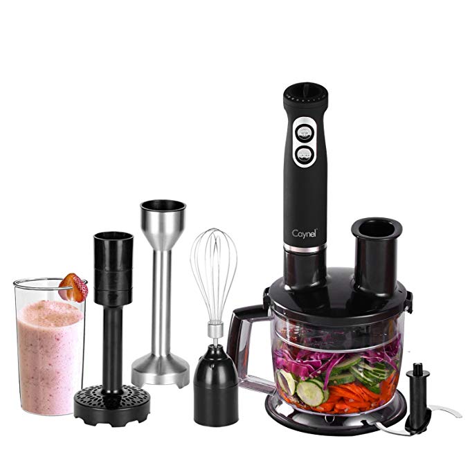 Caynel 6-in-1 500W Immersion Hand Blender Set, 8 Variable Speeds with Turbo Setting, includes 1500ml Chopper, Whisk, Potato Masher, Beaker, Multi Food Processor and Hand Mixer Sets for Smoothies, Baby Food, Soup, Vegetables and Fruits, BPA free