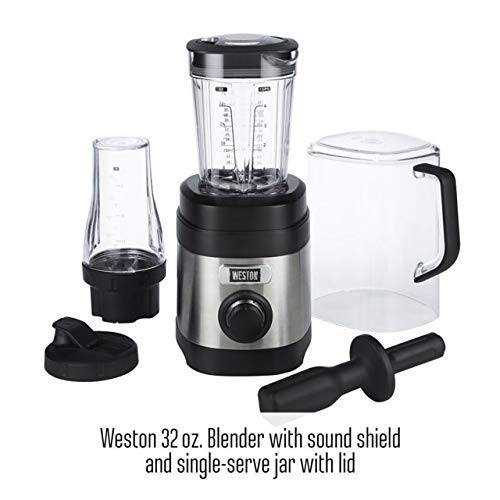 Weston 58918 Sound Shield and 20oz Personal Jar Pro Series 1.6hp 32oz Blender, Black and Stainless Steel