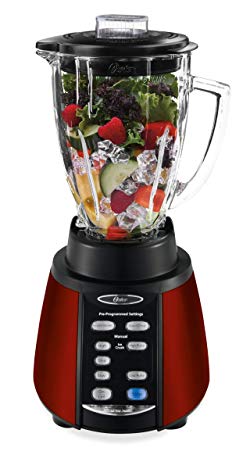 Oster BVCB07-R00-FFP Reverse Crush Counterforms Brushed Stainless Steel Blender with 6-Cup Glass Jar, Red