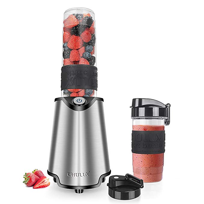 CHULUX Smoothie Blender with BPA-Free Travel Bottles (20+14 Oz),Electric Personal Blender Stainless Steel 4-Blade for Juice,Shakes and Baby Food,300W