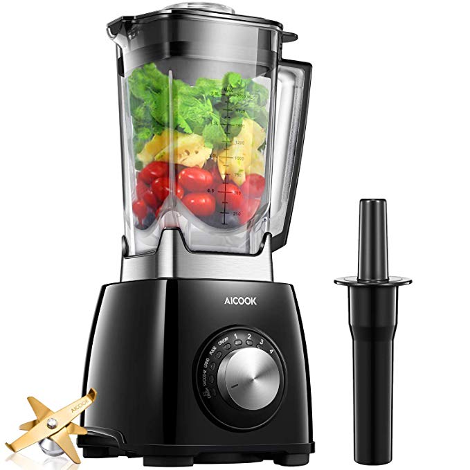 Countertop Blender Aicook Professional Blender 72oz with 1450 Watt Base, 6 Fins Titanium Plated Stainless Steel Smoothie Blender and Total Crushing Technology for Smoothies, Ice and Frozen Fruit, Blac