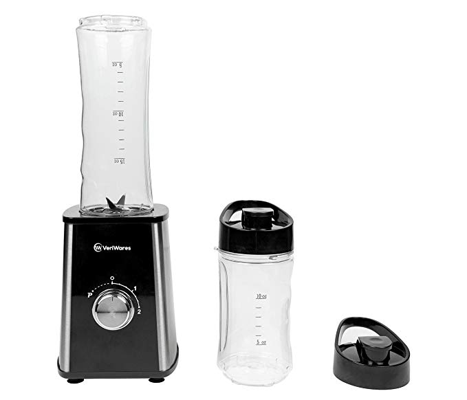 Personal Blender for Shakes – Portable 2-Speed Motor and 3 Blades Good for Travel – Practical and Compact Design Smoothie Maker – 2 Leak-Proof BPA-Free Bottles with Oz Marks Black