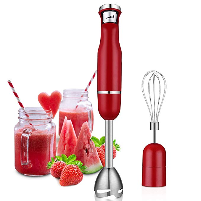 Chitomax Immersion Hand Blender, 500 Watts Multi-Purpose Powerful Hand Immersion Blender, Pressure Sensitive Multiple Speed Trigger, 2 in 1 Whisk Attachment Included Emersion Blender, (Red)