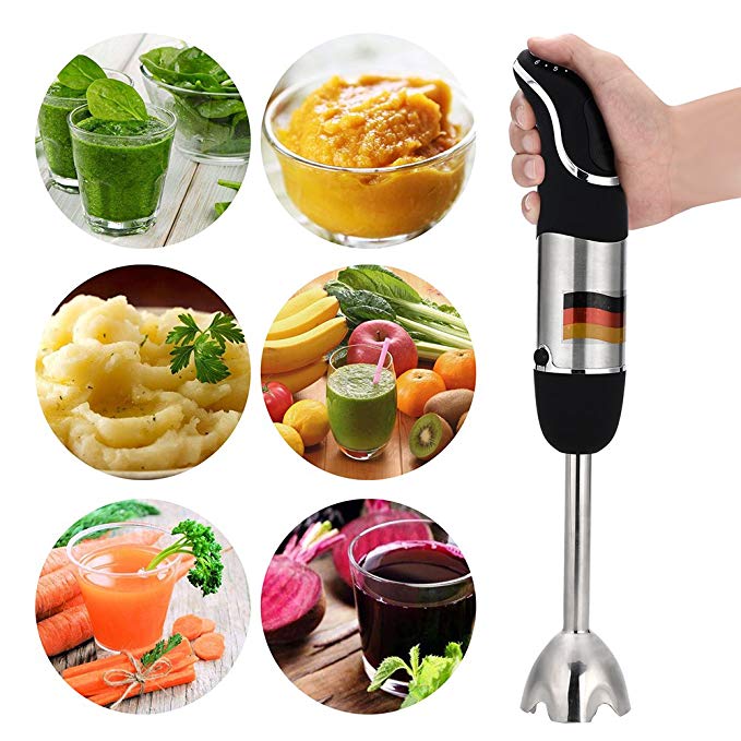 hand blenders, 850 watt powerful 4 in 1 immersion hand blender set with 500 ml chopper and 600 ml whisk beaker attachment, food grade and high quality stick blender, nice present to family friends.