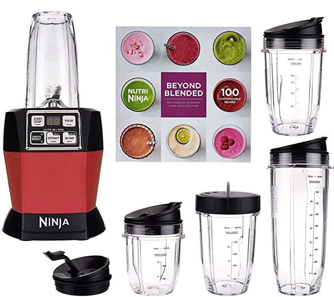 Nutri Ninja Auto iQ Pro Complete Blender with 5 To Go Cups & 4 Lids BL487, Red