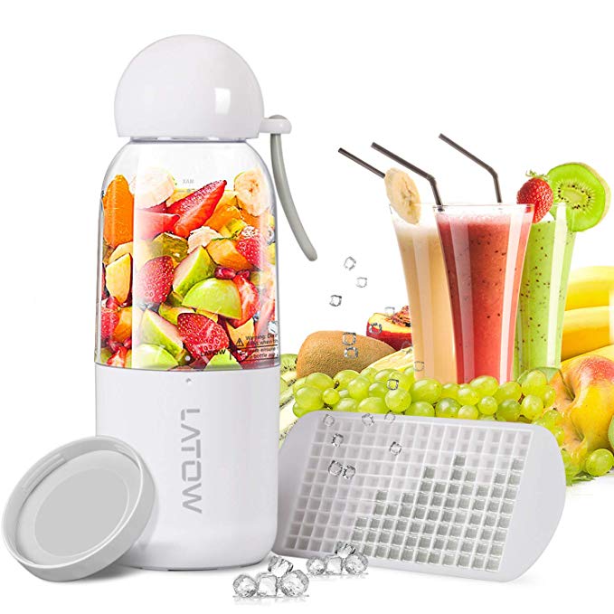 Smoothie Blender, LATOW Portable Juicer Blender with Travel Lid Ice Tray, Household USB Rechargeable Cup Blender for Single Serve Shakes (FDA and BPA Free)